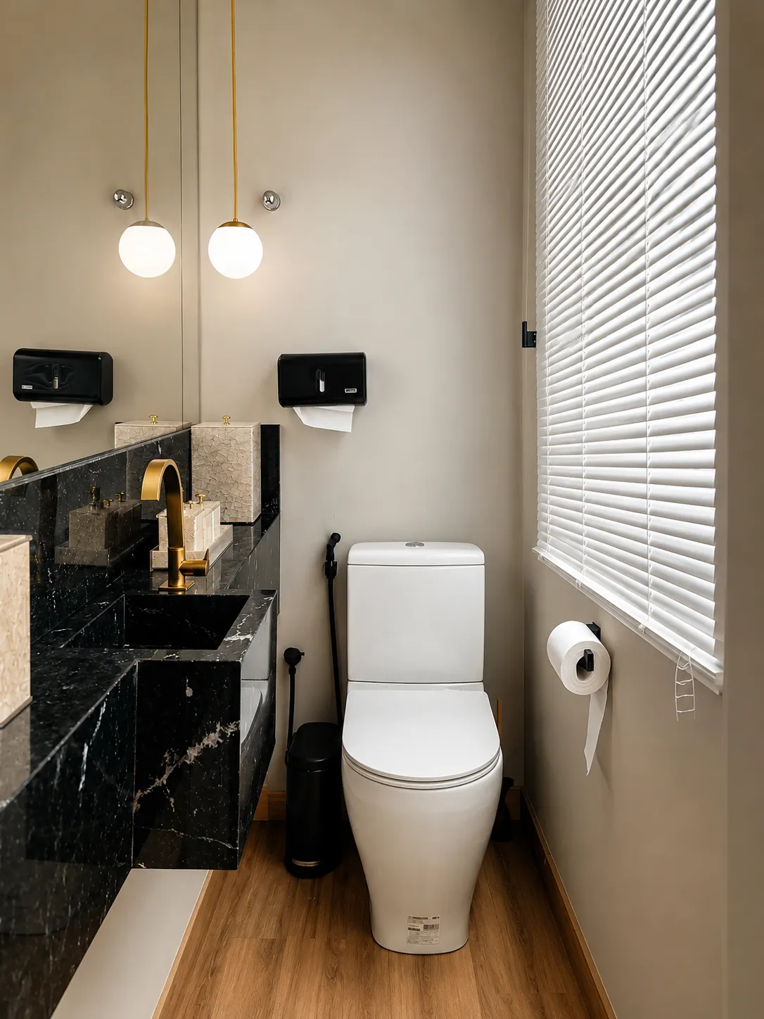 Lavabo da clínica, com bancada e espelho iluminado